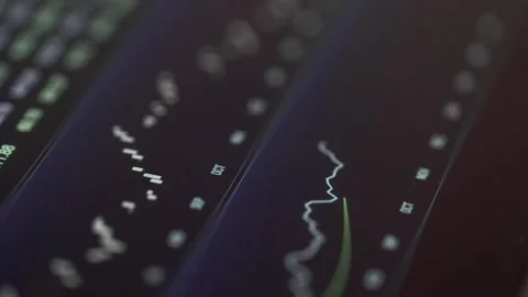 Close-up device screen with stock market data and trading information, charts Stock-Footage 341345415