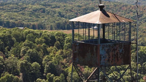 Close Up Of Devil's Knob Fire Tower In Ozark National Forest, Arkansas, USA Stock Footage 328071371