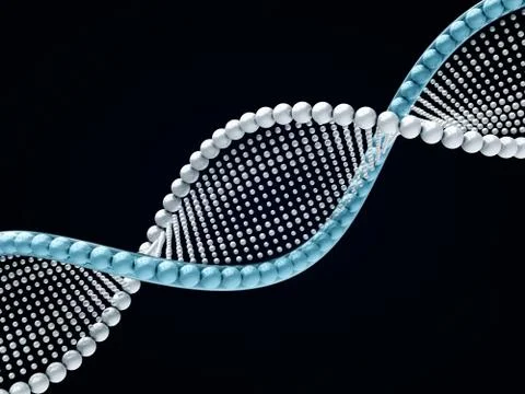 Close up of a diagonal DNA chain against a black background. 3D rendering 스톡 일러스트