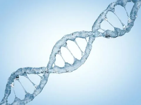 Close up of a diagonal DNA Chain of water. 3D Stock Illustration