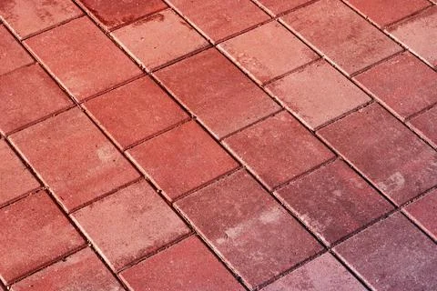 Close up of diagonal red brick flooring with rectangle pattern Stock Photos