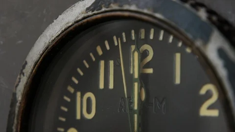 Close-up of the dial of a vintage aviation clock Stock Footage 114635226
