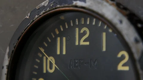 Close-up of the dial of a vintage aviation clock Stock Footage 115074528