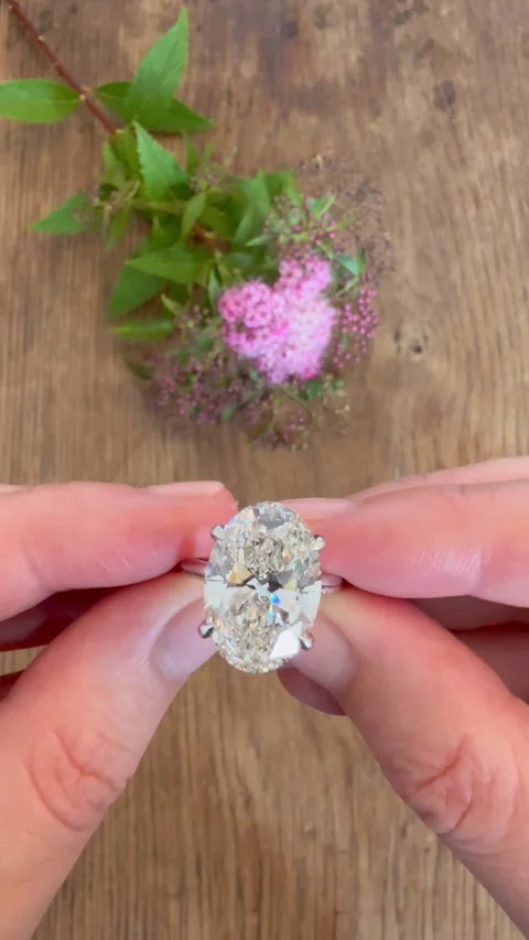 Close up of diamond engagement ring with pink flower bouquet Video stock 314889577