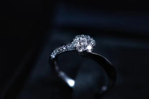 Close up of diamond Ring on dark background Stock Photos