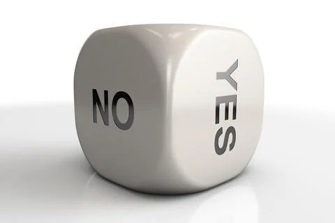 Close-up dice with answer options. The answer is yes or no Stock-Fotos