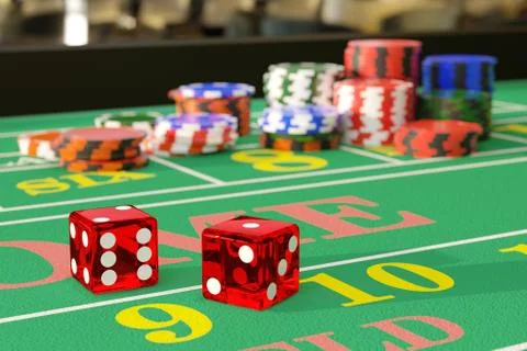 Close up of dice on a craps table. Gambling concept. 3d illustration. Illustration