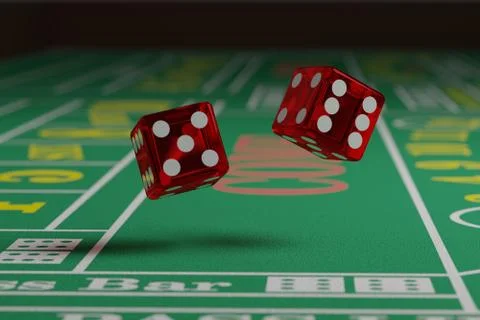 Close up of dice rolling on a craps table. Random concept. Stock Illustration