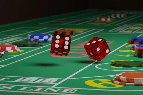 Close up of dice rolling on a craps table. Random concept. 3d illustration. Stock Illustration
