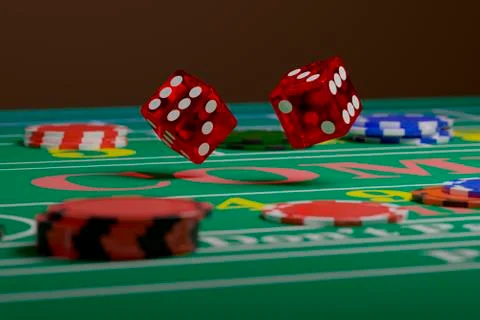 Close up of dice rolling on a craps table. Random concept. 3d illustration. Stock Illustration