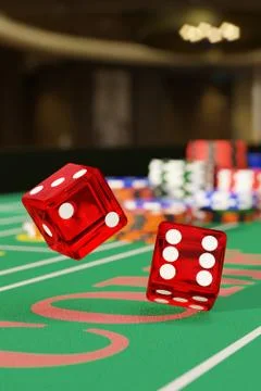 Close up of dice rolling on a craps table. Gambling concept. 3d illustration. Illustration