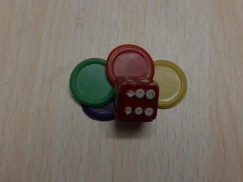 A close up of a dice on a table Foto stock