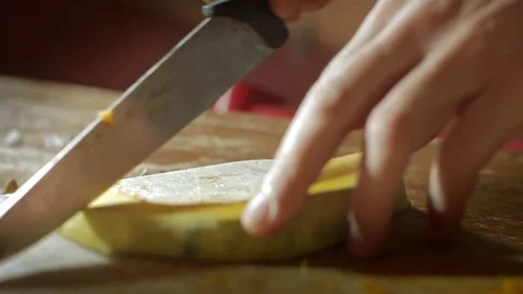 Close up of dicing pumpkin Stock Footage 72821966