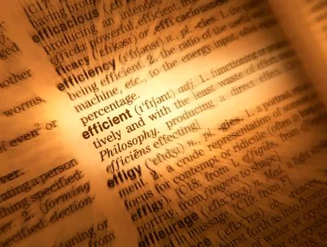 CLOSE UP OF DICTIONARY PAGE SHOWING DEFINITION OF THE WORD EFFICIENT Stock Photos