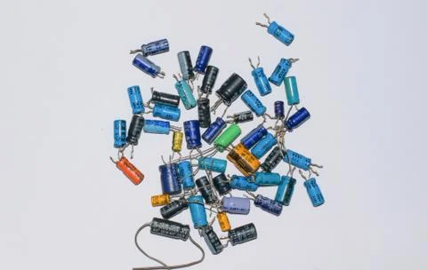 Close up of differant type of electrolytic capacitors Stock Photos