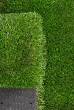 Close-up of different artificial grass types showcasing texture, color Stock Photos