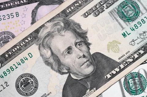 Close up of different dollar bills.. Concept of money and earnings. Money sav Stock Photos