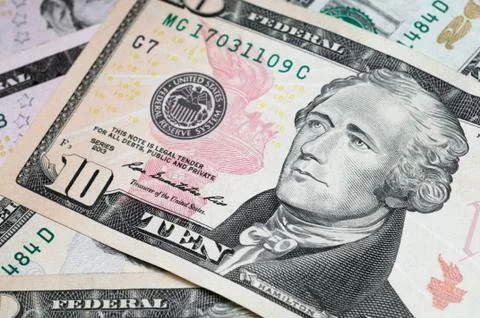Close up of different dollar bills.. Concept of money and earnings. Money sav Stock Photos