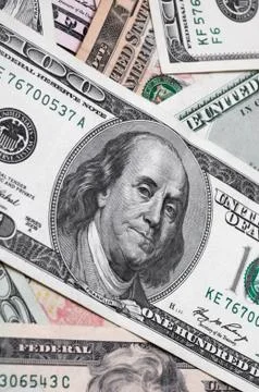 Close up of different dollar bills.. Concept of money and earnings. Money sav Stock Photos