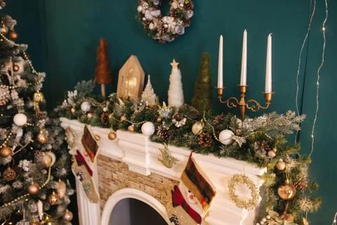 Close up of different elements of decor for Christmas. New Year concept Stock Photos