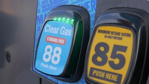 Close-up of the different gasoline types on gas station pump. Stock Footage 100524111