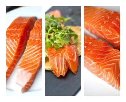 Close up of different part of Salmon fillets Stock Photos