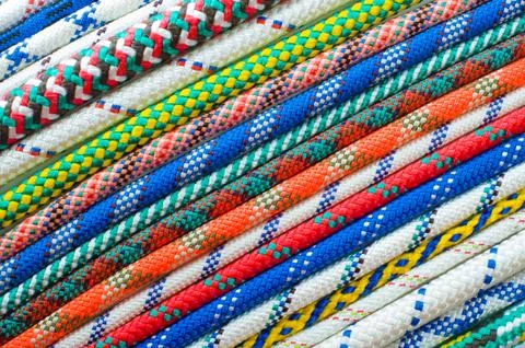 Close up of different types of ropes Stock Photos