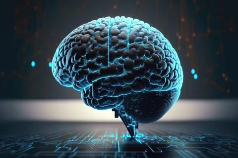 A close-up of a digital brain on dark background Stock Illustration