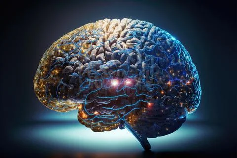 A close-up of a digital brain on dark background Stock Illustration