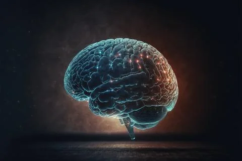 A close-up of a digital brain on dark background Stock Illustration