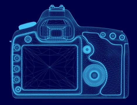 Close up of a digital camera with a blue screen. The camera is a modern digital Stock Illustration