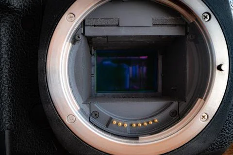 Close-up of a digital camera sensor with dust. 写真素材