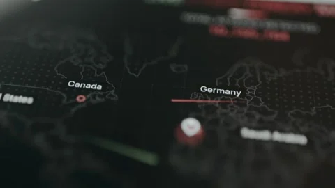 Close up of a digital cyberattack map with real time activity Stock Footage 330237524