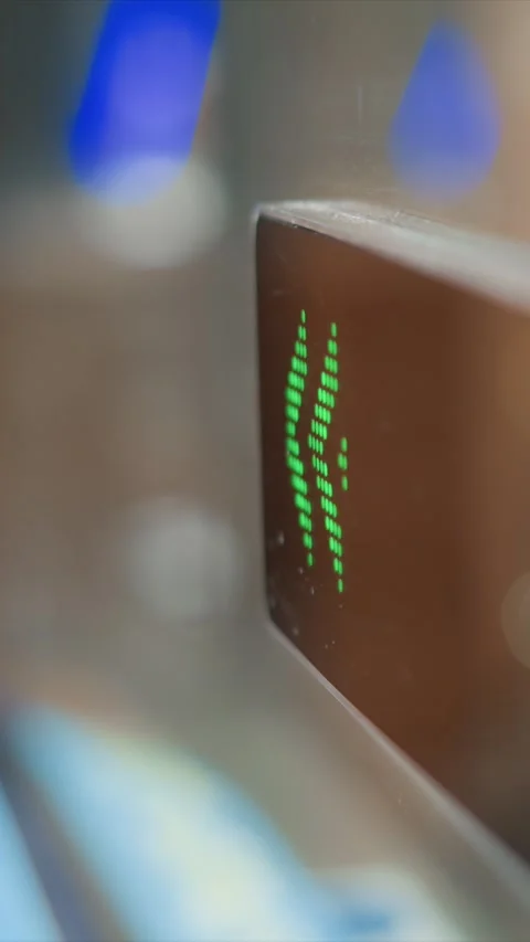 Close up of Digital Device with Green LED Pixel Art Displaying Status Indication Stock Footage 348238484