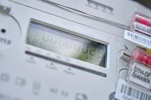 Close up of digital electricity meter showing energy consumption 스톡 사진