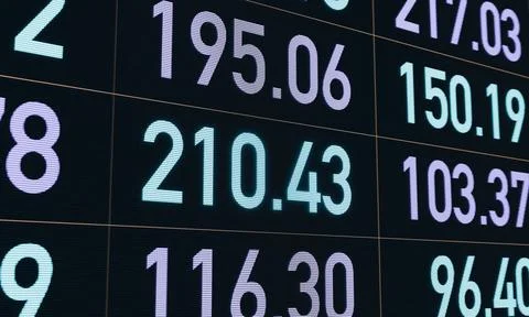  Close-up digital financial figures, data or numbers on a device screen. C... Stock Photos