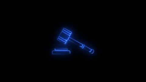 Close-up of a digital gavel hitting a block in a dark background Stock Footage 345263583