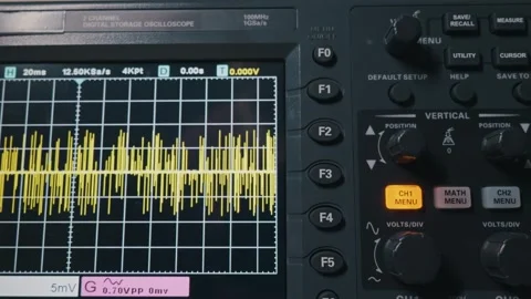 Close Up Of Digital Oscilloscope Displaying Electrical Signal Waveform Stock Footage 329972042