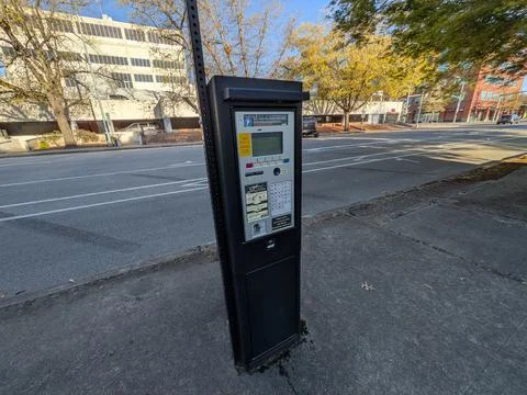 Close-up of a digital parking payment meter with touchscreen Stock Photos
