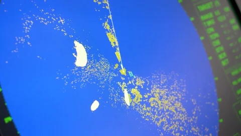 Close up of a digital radar screen in a ship simulator during navigation Stock Footage 107092331