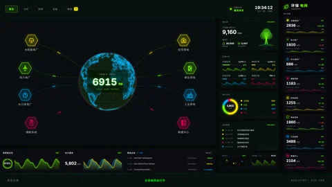 Close up of digital readout showing smart grid energy management and renewa.. 库存影片 334656582
