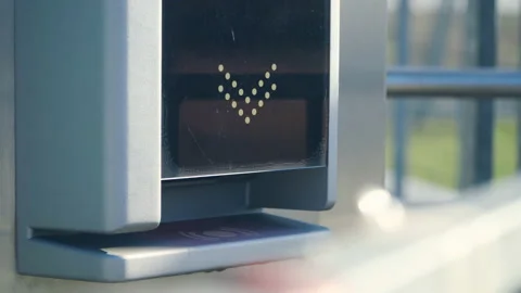 Close up, digital scanner of tickets Stock Footage 144792314