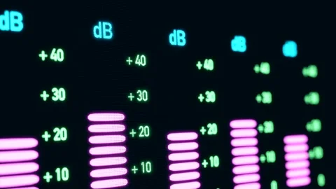 Close-up of a digital screen with dB decibel meter, sound mixer and  digital con Stock Footage 283671828
