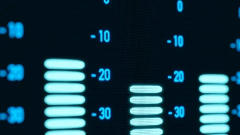 Close-up digital screen with mixing console, equalizer and sound system. Video stock 282519040