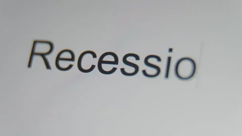 A close up of a digital screen showing a text cursor and "recession" being Stock Footage 273037183