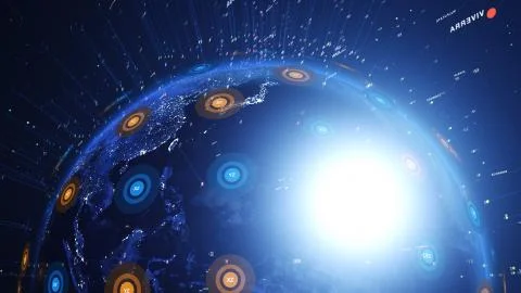 Close up digital shiny world. Network concept. Illustrazione stock