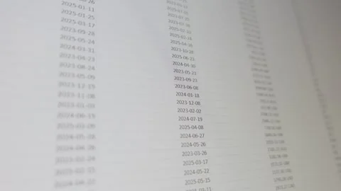 Close-Up of Digital Spreadsheet with Dates and Currency Stock Footage 334876926