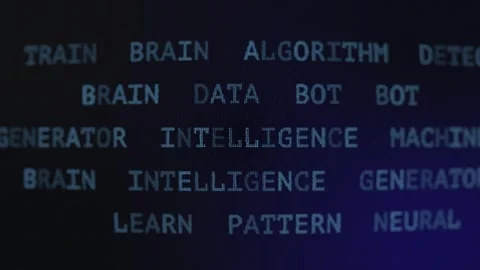 Close-up of digital text sequences with technology and AI-related terms scr.. 스톡 동영상 308391820