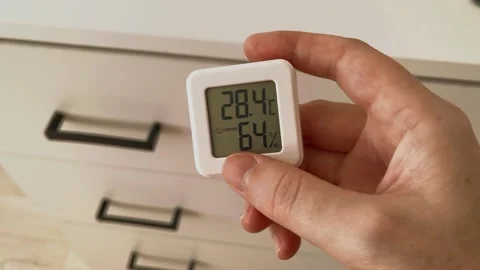 Close Up Digital Thermometer Hygrometer Display Temperature Humidity Stock Footage 324702501
