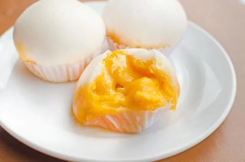 Close up Dim Sum in white dish Steamed Bow Stock Photos